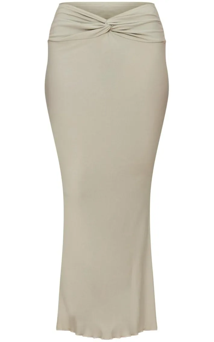 Sage Green Soft Touch Knot Front Midaxi Skirt