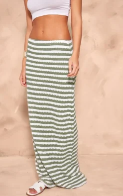 Sage Green Striped Textured Jersey Maxi Skirt