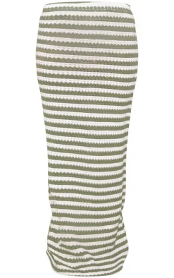 Sage Green Striped Textured Jersey Maxi Skirt