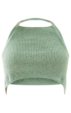 Sage Green Tape Knit Strappy Back Crop Top