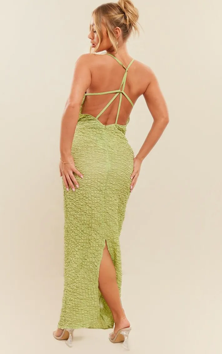 Sage Green Textured Cowl Cut Out Back Maxi Dress