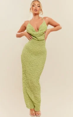 Sage Green Textured Cowl Cut Out Back Maxi Dress