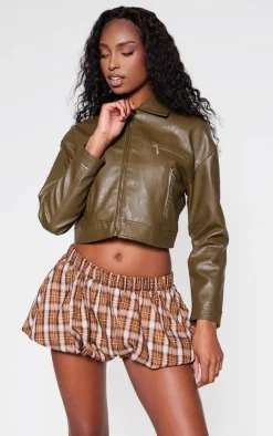 Sage Green Textured Faux Leather Minimal Biker Jacket
