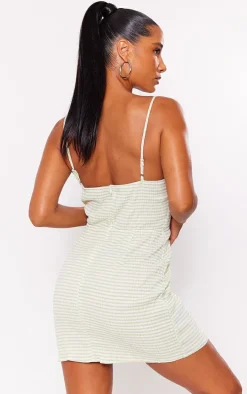 Sage Green Textured Stripe Corset Cowl Bodycon Dress