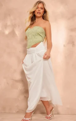 Sage Green Textured Woven Boned Tie Back Corset