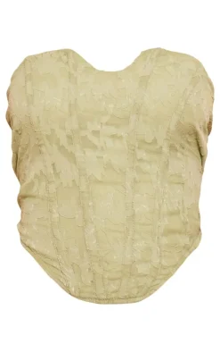 Sage Green Textured Woven Boned Tie Back Corset