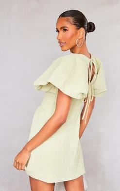 Sage Green Underwired Corset Puff Sleeve Shift Dress