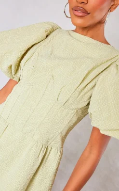 Sage Green Underwired Corset Puff Sleeve Shift Dress