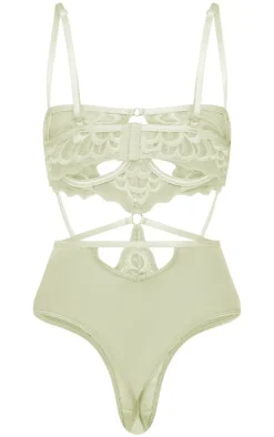 Sage Green Underwired Cut Out Lace Bodysuit