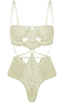 Sage Green Underwired Cut Out Lace Bodysuit