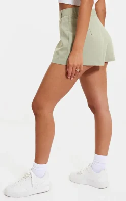 Sage Green Woven Button Detail Mini Skort