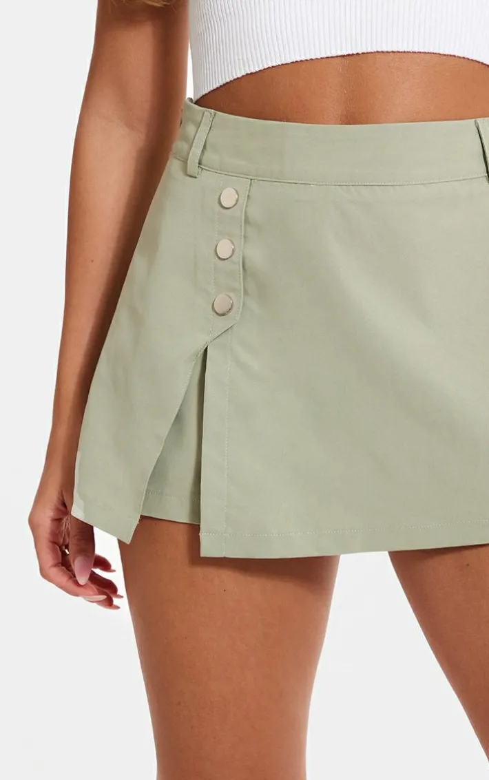Sage Green Woven Button Detail Mini Skort