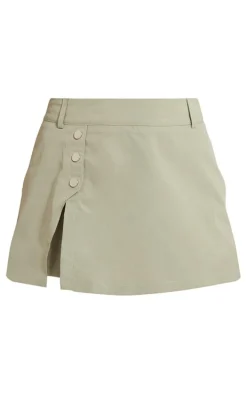 Sage Green Woven Button Detail Mini Skort