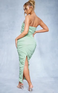 Sage Green Wrap Cut Out Bandeau Midaxi Dress