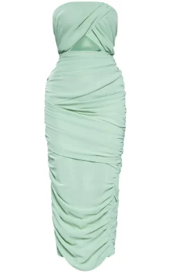 Sage Green Wrap Cut Out Bandeau Midaxi Dress