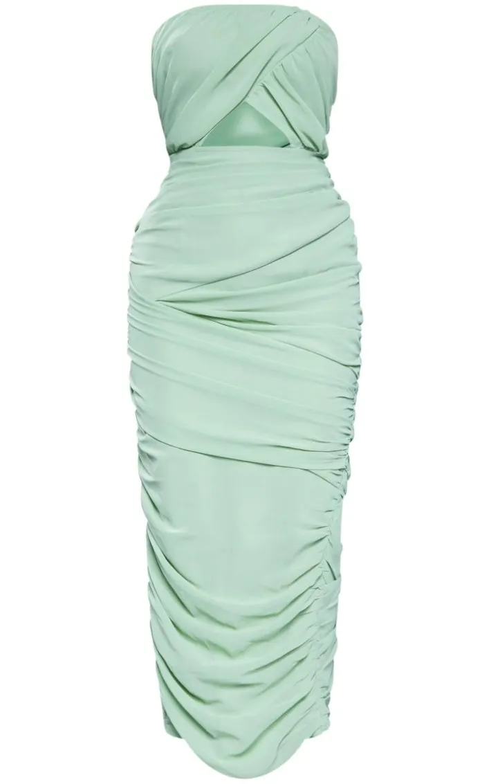 Sage Green Wrap Cut Out Bandeau Midaxi Dress