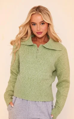 Sage Half Zip Knit Crop Sweater