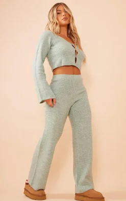Sage Hook & Eye Tie Back Knitted Crop Sweater
