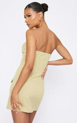 Sage Khaki Bandeau Button Pocket Detail Bodycon Dress