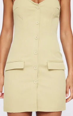 Sage Khaki Bandeau Button Pocket Detail Bodycon Dress