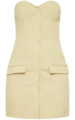 Sage Khaki Bandeau Button Pocket Detail Bodycon Dress