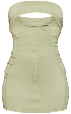 Sage Khaki Binded Cut Out Bandeau Bodycon Dress