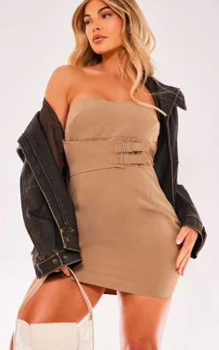 Sage Khaki Buckle Detail Bandeau Bodycon Dress