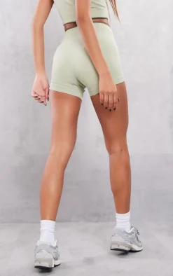 Sage Khaki Contrast Snatched Rib Ruched Side Hotpants
