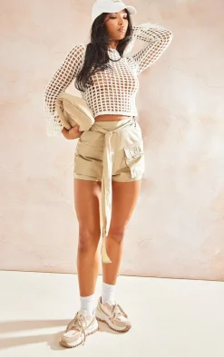 Sage Khaki Cotton Poplin Pocket Detail Tailored Shorts