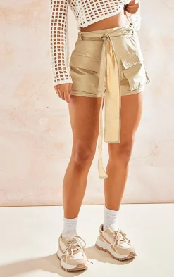 Sage Khaki Cotton Poplin Pocket Detail Tailored Shorts