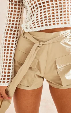 Sage Khaki Cotton Poplin Pocket Detail Tailored Shorts
