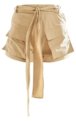 Sage Khaki Cotton Poplin Pocket Detail Tailored Shorts
