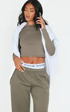 Sage Khaki Embossed Studio Archives Long Sleeve Baby T Shirt