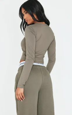 Sage Khaki Embossed Studio Archives Long Sleeve Baby T Shirt