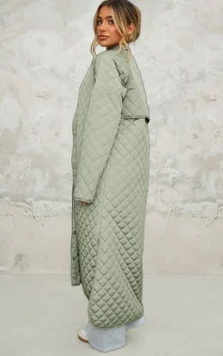 Sage Khaki Maxi Quilted Coat
