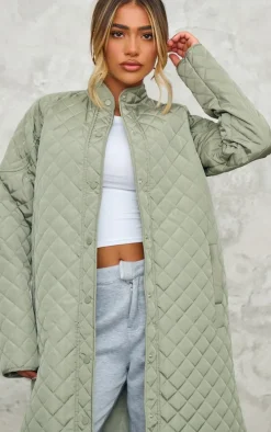 Sage Khaki Maxi Quilted Coat