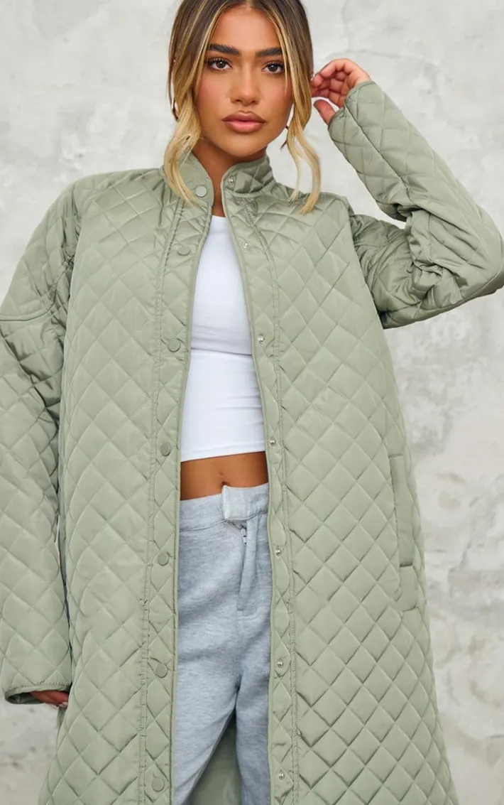 Sage Khaki Maxi Quilted Coat