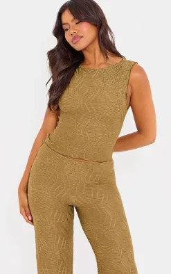 Sage Khaki Textured Boatneck Top