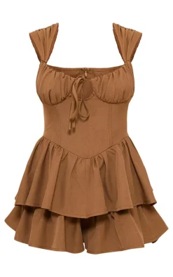 Sage Khaki Twill Tie Front Corset Rara Romper