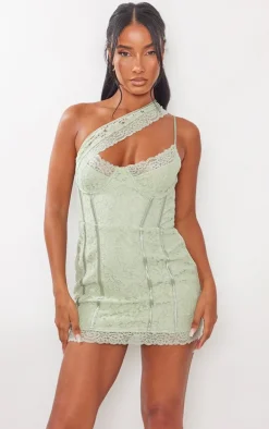 Sage Lace Binding Detail Underwired Bodycon Dress