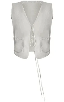 Sage Linen Look Tie Front Vest