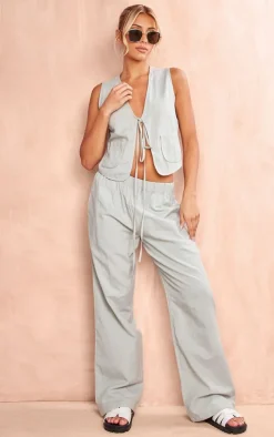 Sage Linen Look Wide Leg Pants
