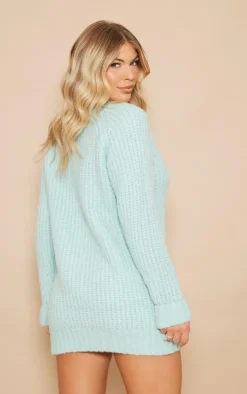 Sage Rolled Neck Super Chunky Knit Sweater Dress