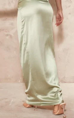 Sage Satin Maxi Skirt