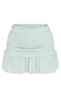 Sage Shirred Waistband Crinkle Woven Mini Skirt