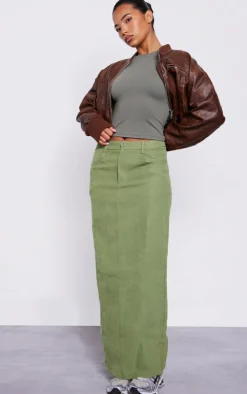 Sage Soft Twill Blend Split Back Maxi Skirt