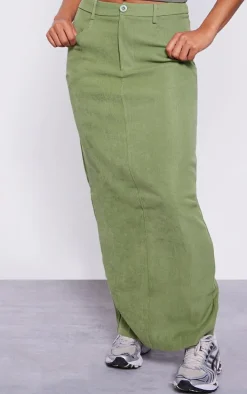 Sage Soft Twill Blend Split Back Maxi Skirt