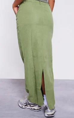 Sage Soft Twill Blend Split Back Maxi Skirt