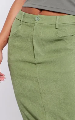 Sage Soft Twill Blend Split Back Maxi Skirt