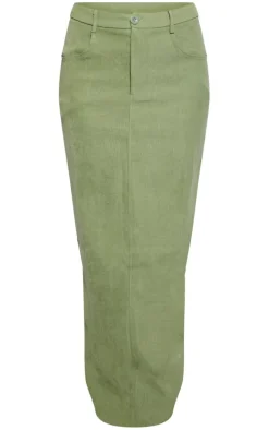 Sage Soft Twill Blend Split Back Maxi Skirt